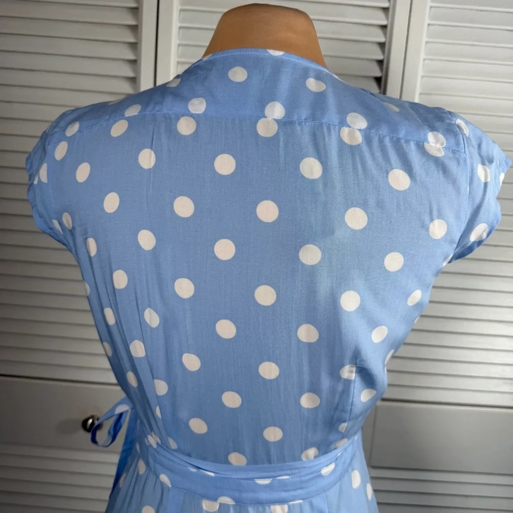 Blue‎ Polka Dot Wrap Midi Dress Open Back XXS Fits XS